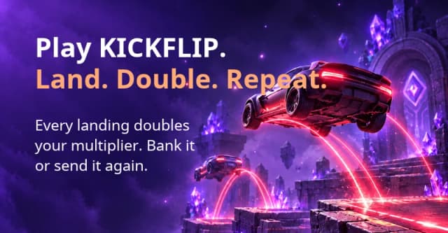 Play KICKFLIP. Land. Double. Repeat. Every landing doubles your multiplier.